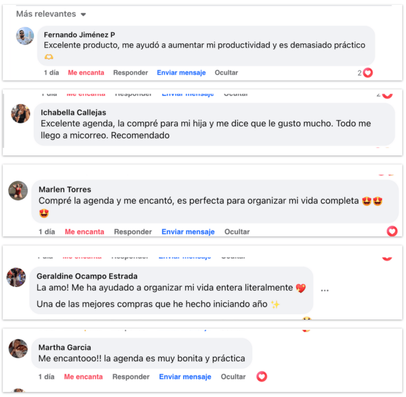 Capturas de testimonios reales de clientas